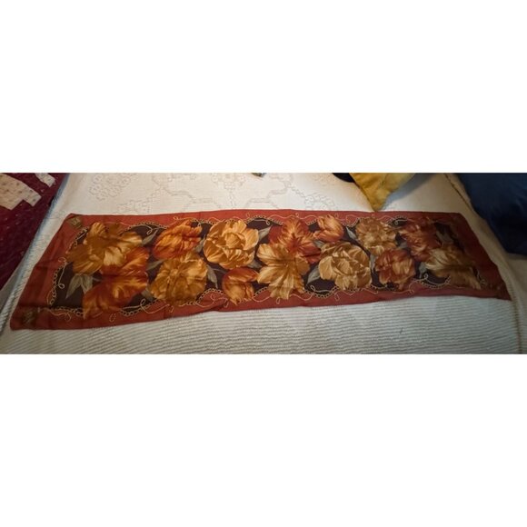 Oscar De La Renta Floral Silk Scarf Orange & Brown - Picture 5 of 5